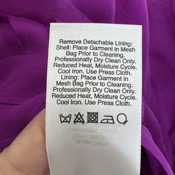 DKNY Blouse Womens Size 12 Purple 100% Silk Sheer Pleated Button Front Top - Picture 11 of 15